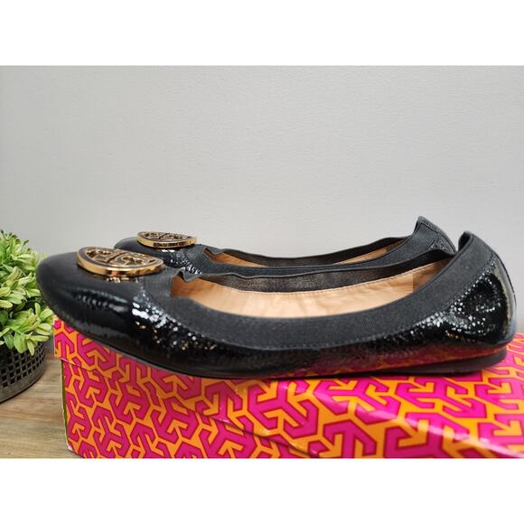 Tory Burch Black Patent Leather Caroline Ballet Flats Size 8.5 - Picture 7 of 15